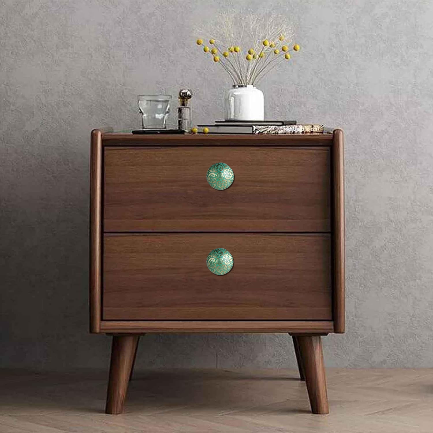 Perilla Home Set of 6 Bologna Knobs Decorative Chrome Knobs for Room Kitchen Cabinet Hardware Cupboard Door Knobs Dresser Wardrobe and Drawer Pulls (Sea Green)