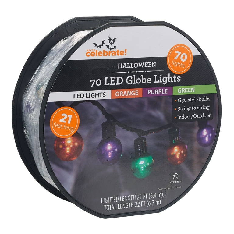 Way to Celebrate 70-Count Indoor Multi-Color Adaptor, Volts Lights, Outdoor Globe 120 LED AC G30 Halloween with