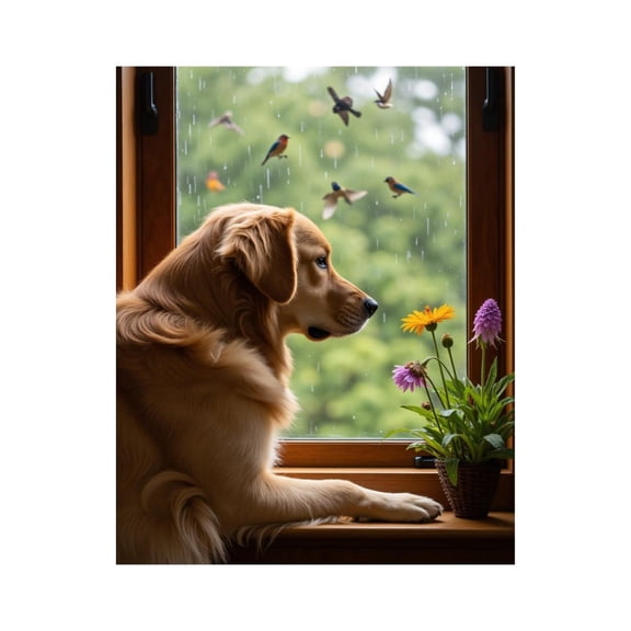 Paint by Numbers Kit for Adults, Golden Retriever Watching Rain Birds Paint by Numbers, Easy Paint by Numbers Kit for Adults Beginner, DIY Adult Paint by Number Kits on Canvas, Home Decor