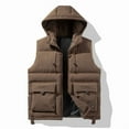 thumbnail image 2 of WTOBBY Men's Winter Trend Wear Loose Thick Down Cotton Clip Multi-Pocket Solid Color Casual Hooded Vest Coat, Detachable Hood for Versatile Styling in Cold Weather,Coffee 2XL, 2 of 4