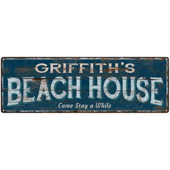 GRIFFITH'S Beach House Blue Rustic Cabin Home Decor 6x18 Metal 106180026369