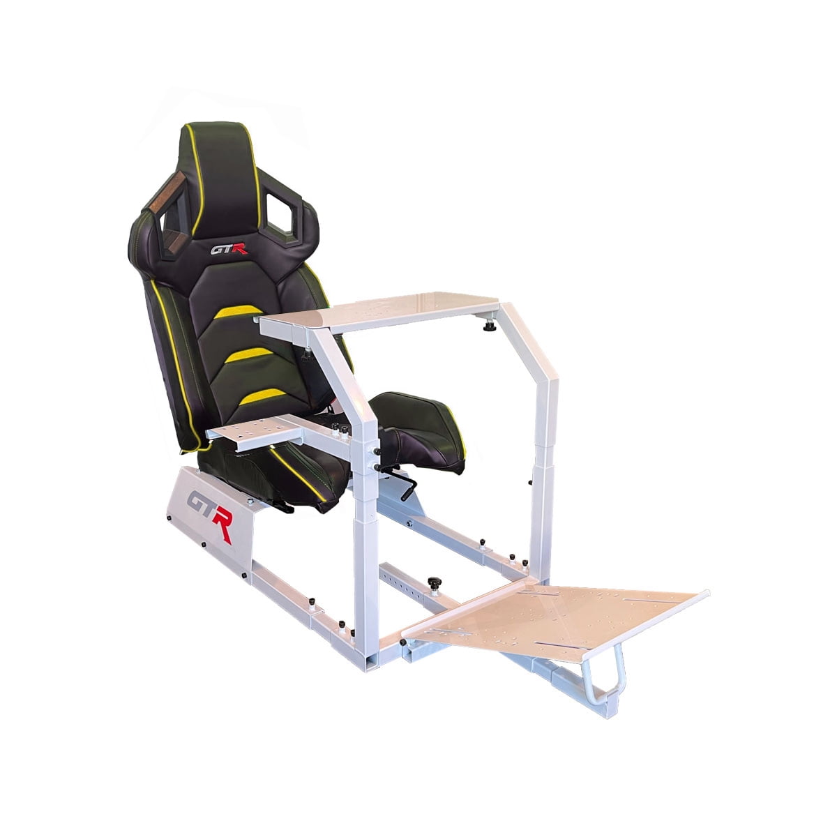 GTA Model Racing Simulator Cockpit White Frame with Black Red Pista Adjustable Leatherette Racing Seat Walmart