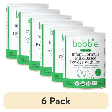 (6 pack) Bobbie Organic Original Infant Formula for Everyday Feeding, Milk-Based Powder with 1.2mg Iron, Skim Milk Recipe, Certified USDA Organic, 14.1 oz Can