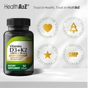 HealthA2Z Vitamin D3 + K2 | 2000 IU + 100 mcg | 90 Easy-to-Swallow Softgels | Clean Label, No Dyes | Bone, Muscle & Immune Support