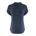 thumbnail image 3 of Linen Shirts Womens Summer Tops Casual Cotton Linen T-Shirts Solid Color Comfy Short Sleeve Blouses V-Neck Button up Tunic Tops Tees, Style-Md2, A-Navy, S, 3 of 6