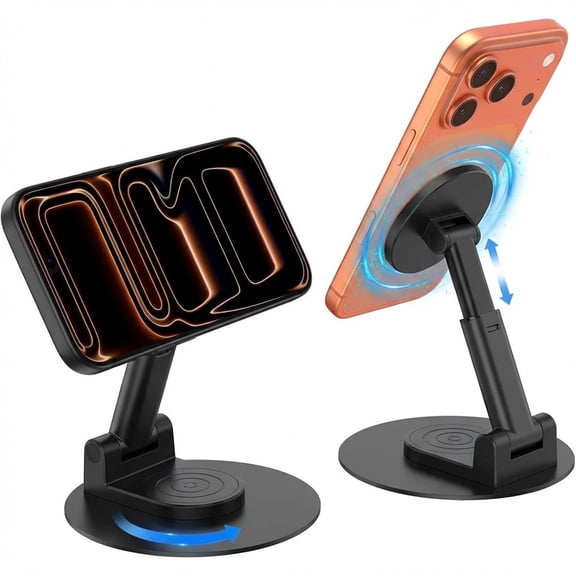 Magnetic Phone Stand for MagSafe, 360° Rotating Height Adjustable Cell Phone Holder, Non-Slip Office Desk Accessory for iPhone 17/16/15/14 Series