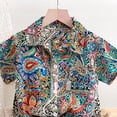 thumbnail image 5 of Gubotare Toddler Boy Vacation Outfit Infant Baby Boys Summer Outfit Funny Letter Short Button Down Shirt Rolled Elastic Short Set Toddler Clothes 3T 4T (Dark Blue,3-4 Years), 5 of 5