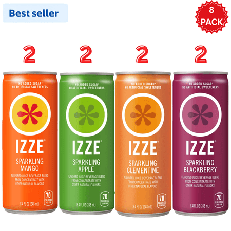 IZZE Sparkling Juice Beverage Variety Pack Apple, Mango, Blackberry, Clementine, No Sugar Added, 8.4 Fl Oz (Pack of 8)
