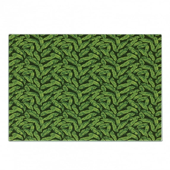 Botany Cutting Board, Design Tropic Pattern with Exotic Leaves Simplicity, Decorative Tempered Glass Cutting and Serving Board, in 3 Sizes, by Ambesonne