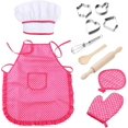 thumbnail image 1 of 1 Set of Pink Children's Chef Clothes, Apron and Chef Hat, etc. (11 pieces), Children's Kitchen Toy Cooking Set, 1 of 5