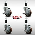 thumbnail image 2 of 3.5 Inch SS Maroon Poly Swivel 1-3/8 Inch Expanding Stem Caster Set with Brake, 2 of 2