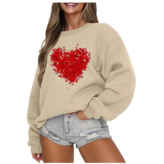 Gerichy Long Sleeve Shirts for Women Women Oversized Sweatshirt with No Hood - Cute Love Heart Graphic Pullover Valentine's Day Tops Long Sleeve Shirts for Women