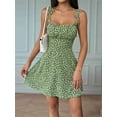 thumbnail image 6 of Women'S Boho Floral Print Mini Dress Tie Strap Ruched Flared A Line Beach Vacation Flowy Dresses Green XS, 6 of 7