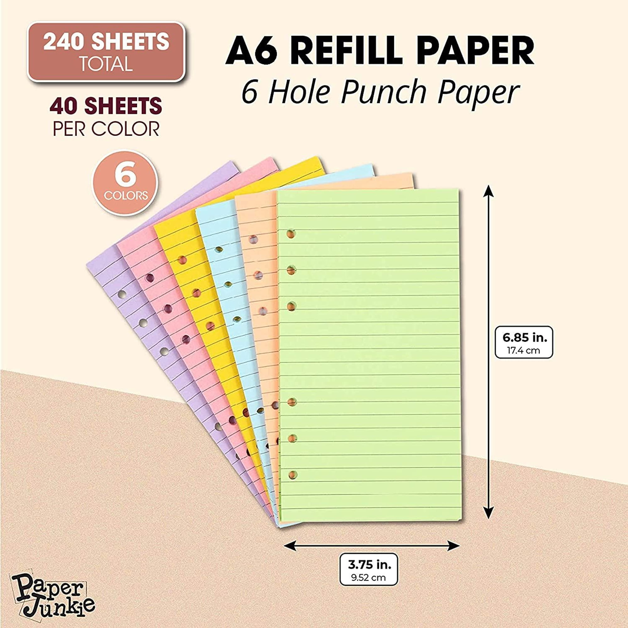  Chris.W A6 Refills Paper, 3 Pack 40 Sheets A6 Colorful Grid  Binder Paper, 3 Pcs Binder Pockets, 1 Page Marker - 6 Hole Notebook Inserts  for 6 Ring Refillable A6 Binder Notebook Planner : Office Products