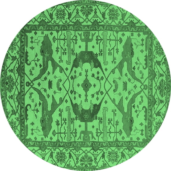 Ahgly Company Indoor Round Oriental Emerald Green Industrial Area Rugs, 6' Round