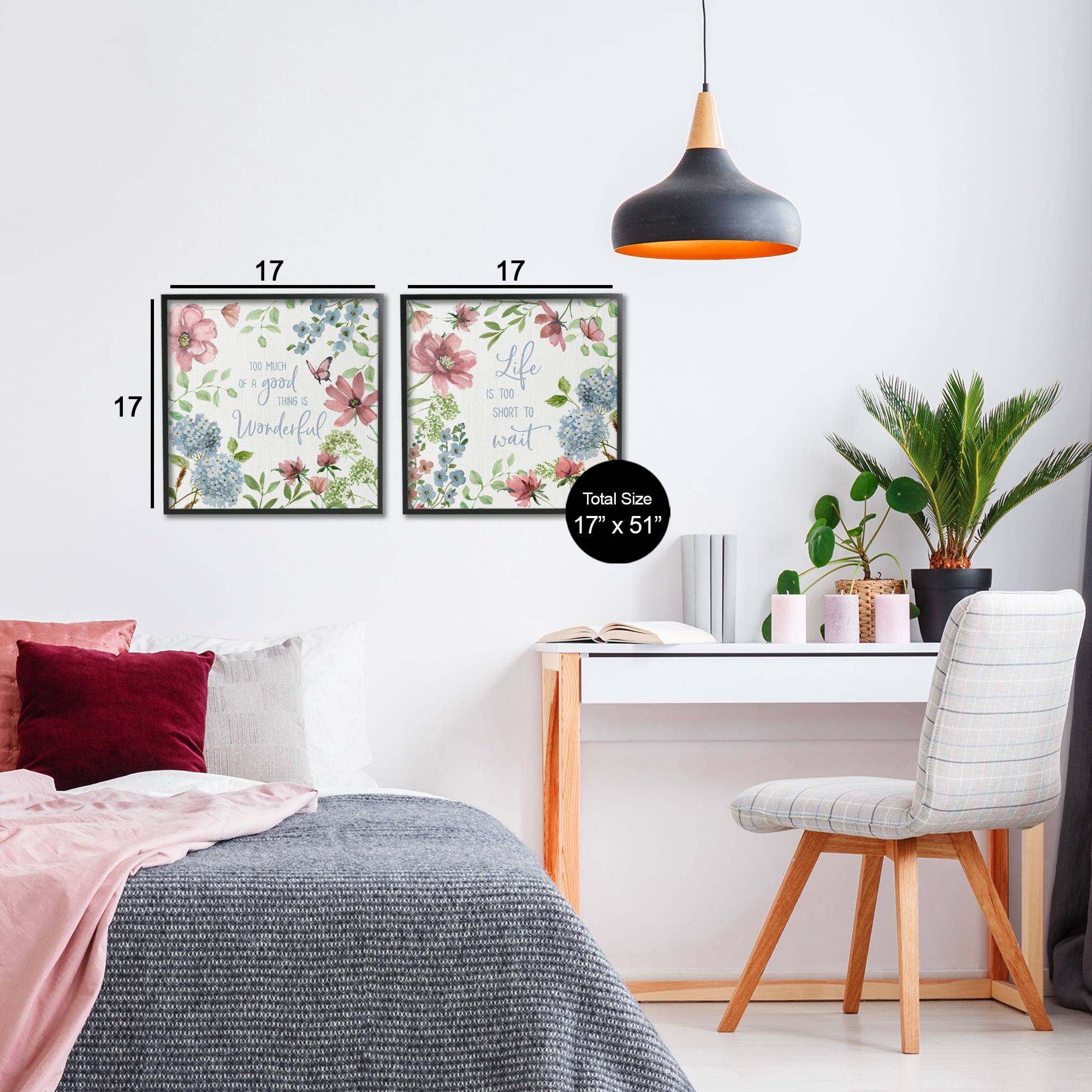 Stupell Industries Uplifting Floral Quotes 2 Piece Black Framed Giclee Art Set, design by Nan