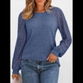 thumbnail image 4 of Suéter de Punto Holgado, Versátil, de Canalé Cepillado y Cuello Redondo para Mujer con Mangas Largas Huecas Empalmadas. Azul M, 4 of 7