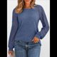 thumbnail image 4 of Suéter de Punto Holgado, Versátil, de Canalé Cepillado y Cuello Redondo para Mujer con Mangas Largas Huecas Empalmadas. Azul L, 4 of 7