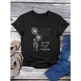 thumbnail image 6 of NFTOEIULA Women Dandelion Graphic Letter Print Crew Neck Short Sleeve T-Shirt, 6 of 7