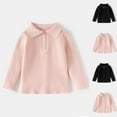 thumbnail image 1 of MKOSPLRT Kids Ribbed Knit Sweaters 2-10Y Half Zip Lapel Collar Long Sleeve Fall Pullover Toddler Girl Solid Lounge Sweaters, 1 of 8