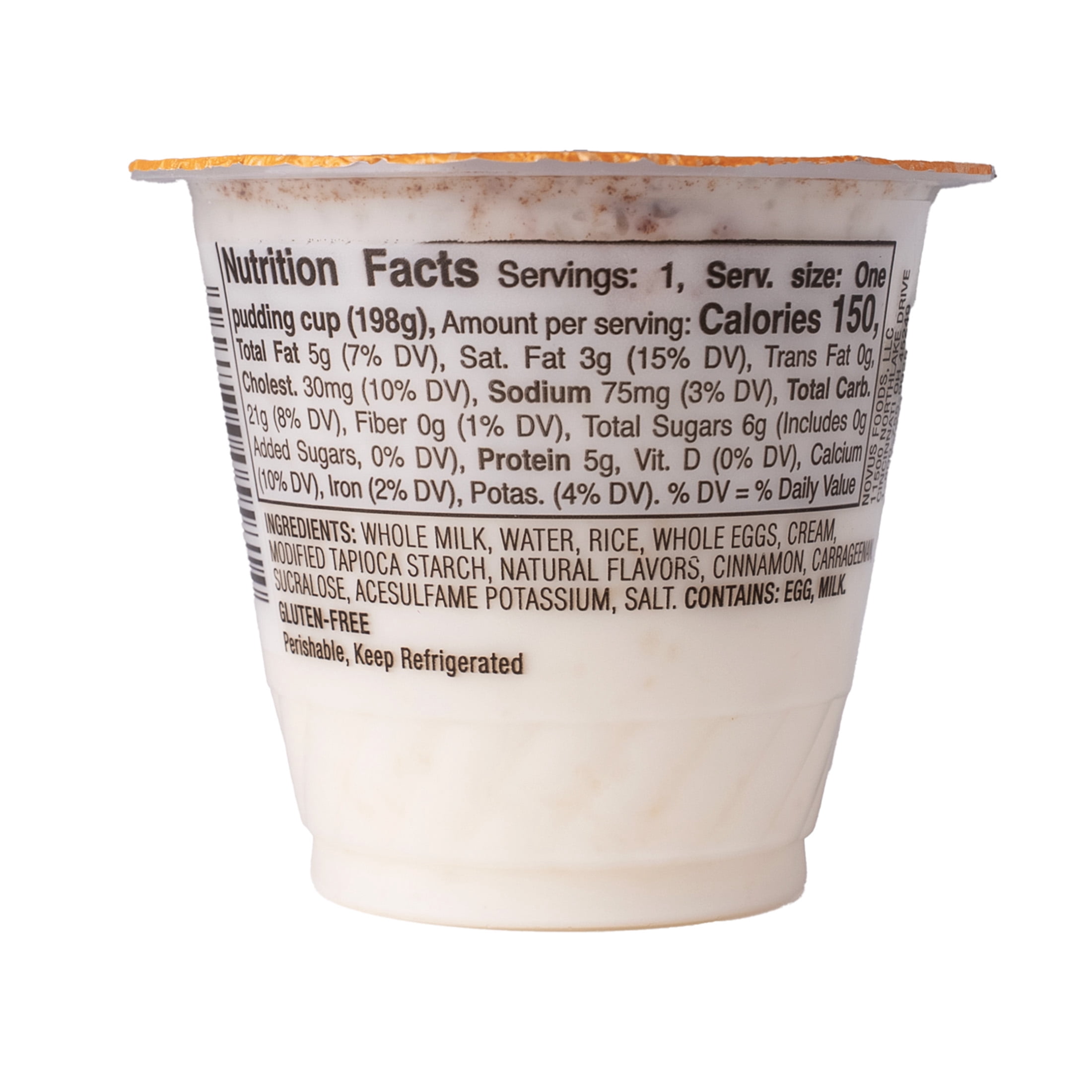 Senor Rico Zero Sugar Added Rice Pudding, 7 oz Serving Size, Plastic Cup, Refrigerated, Gluten-Free