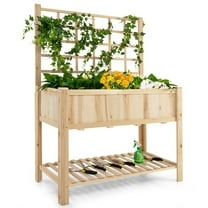 YYAo Garden Bed Flower Beds BoxVegetables Growing Planter,Raised Garden Bed Elevated Wooden Planter Box with Trellis