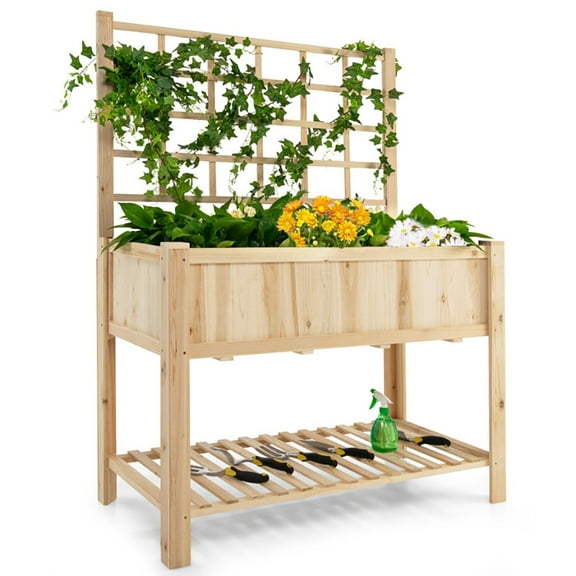 YYAo Garden Bed Flower Beds BoxVegetables Growing Planter,Raised Garden Bed Elevated Wooden Planter Box with Trellis
