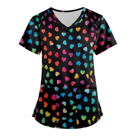 

CHMORA Scrub Tops for Women — Classic Fit 1 Pocket Four-Way Stretch Anti-Wrinkle Women’s Medical Scrub Top Multicolor 2XL