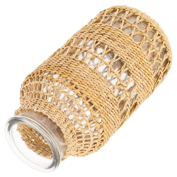 Boho Rattan Glass Vase Woven Flower Arrangement Planter Decorative Dried Flower Container Home Decor