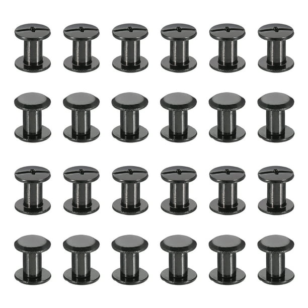 24 Juegos de Tornillos Chicago, Tornillo de Poste de Unión Phillips de Hierro Galvanizado de 8mm L para Cinturón de Cuero, Álbum de Recortes, Álbumes de Fotos, Negro