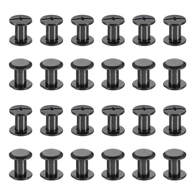 24 Juegos de Tornillos Chicago, Tornillo de Poste de Unión Phillips de Hierro Galvanizado de 8mm L para Cinturón de Cuero, Álbum de Recortes, Álbumes de Fotos, Negro