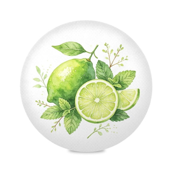 15" Lime Mint Printed Round Placemats Set of 6 Heat Resistant Table Mat for Kitchen for Party Deco