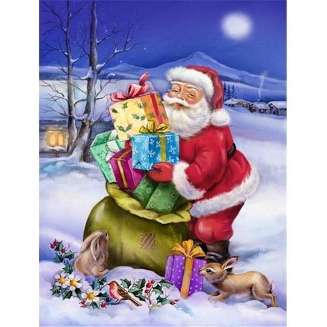 Carolines Treasures APH6556CHF Christmas Santa Claus with Rabbits Flag Canvas House Size