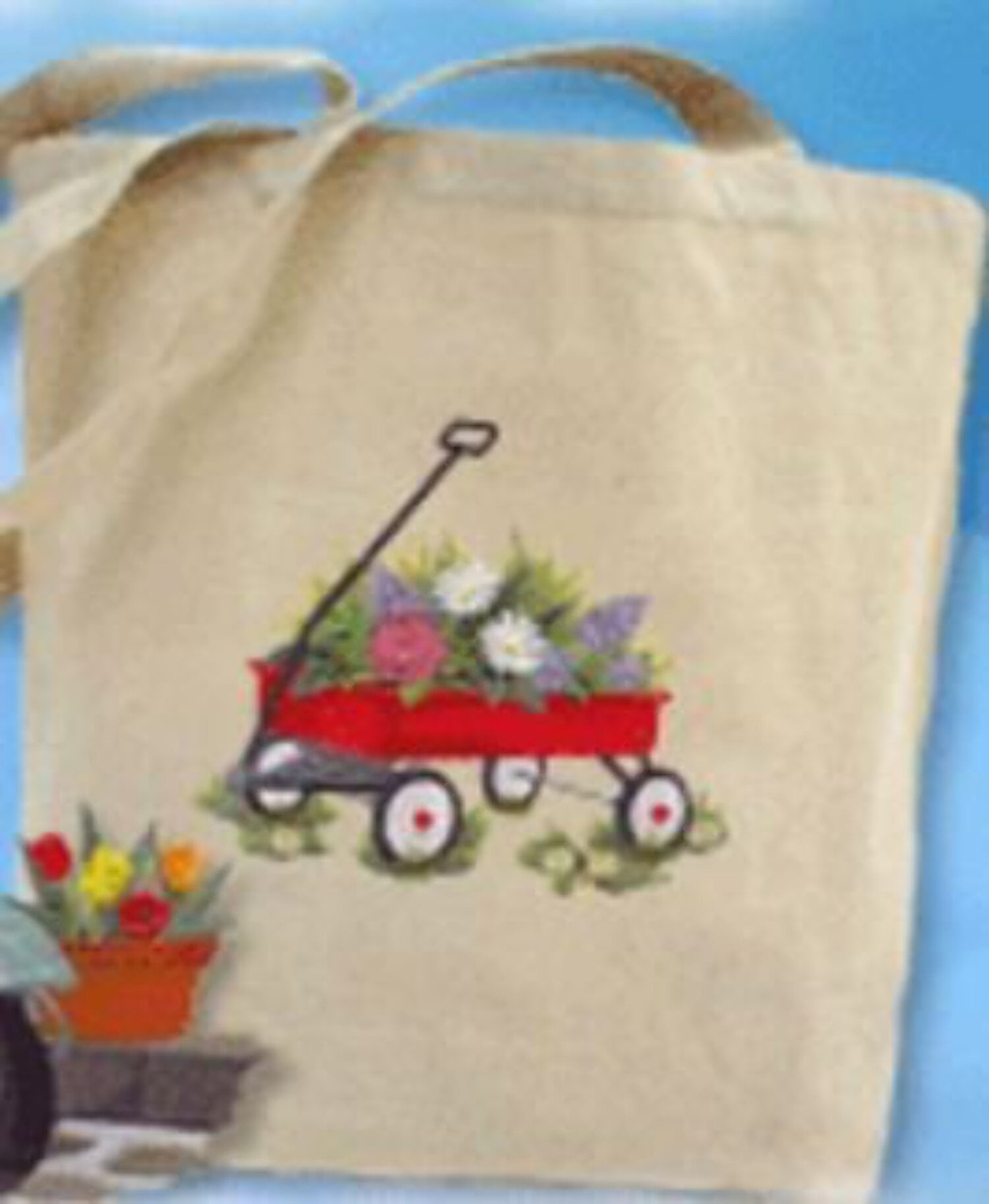 BeyondVision Custom and Unique Spring Blooms with Vase[Little Red Wagon with Flowers ] Embroidered Iron on/Sew Patch [5.48" 4.86"]