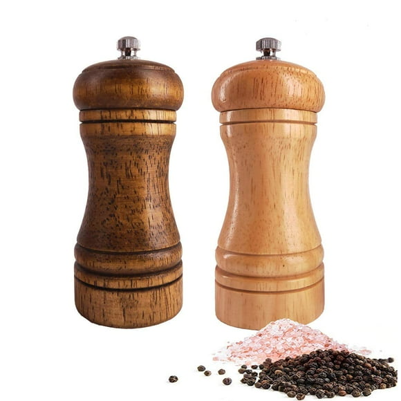 Ensemble de Moulins à Sel et Poivre, Ouktor Moulins à Sel et Poivre Manuels en Bois, Rotor en Céramique avec une Forte Mouture Réglable (5.5 Pouces)