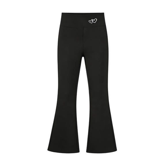 Tfken Child Soft Comfy Pants School Daily Wear Flare Yoga Legging Pants Girls High Waist Stretch Print Kids Casual Clothes Size 9-10 Years Black