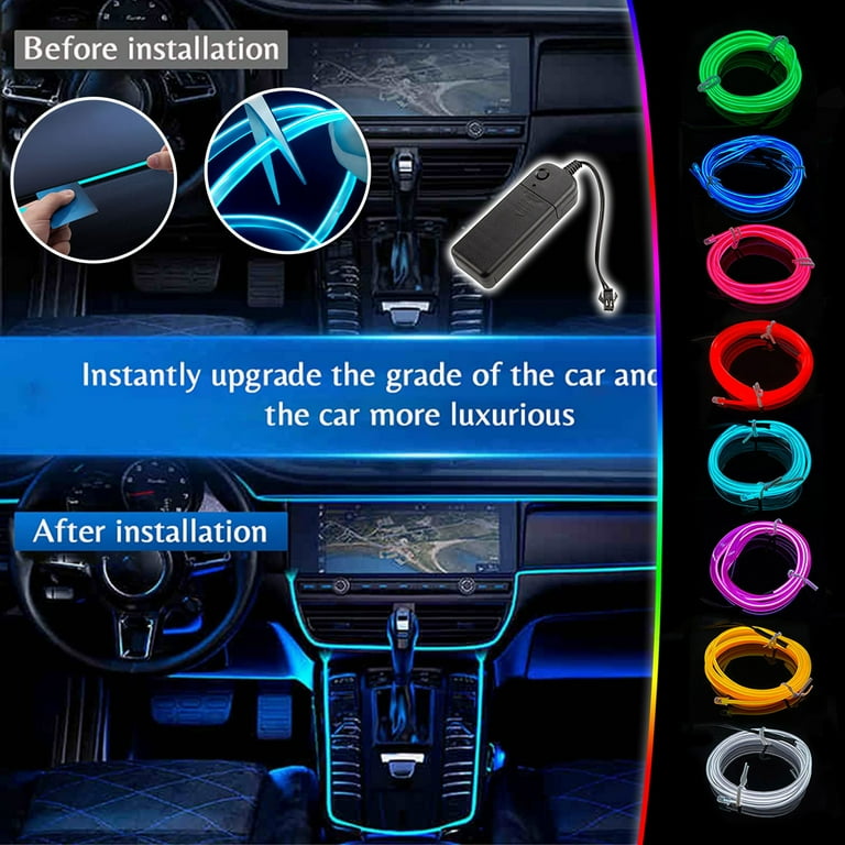 Wmkox8yii Car Cold Light Atmosphere Lamp Interior Light Guide Led Atmosphere Lamp EL Luminous Line 2 Meters 3V Battery Box Drive Universal Car