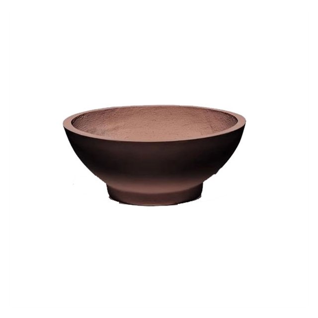 macetero de cemento con forma de cuenco, macetero redondo grande de arcilla hidropónica, bonsái simple for cama de flores Centrado, vista frontal de un macetero color café con cuenco ancho, borde delgado, interior texturizado y base ligeramente elevada. Disponible en tamaños S/M/L (ver especificaciones). Adecuado para bonsáis y decoración de cama de flores; también suele usarse para organizar herramientas de jardinería pequeñas.