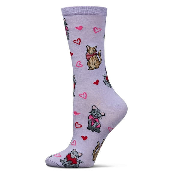 MeMoi Women's Fur-Ever Hearts Rayon From Bamboo Crew Socks - Womens - Female, 9-11, Lavender