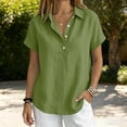 thumbnail image 2 of hoksml Women's Cotton Linen Collared Shirt, Short Sleeve Pull-On Button-Down Blouse, Loose Fit Casual Daily Office Wear Top, 2 of 7