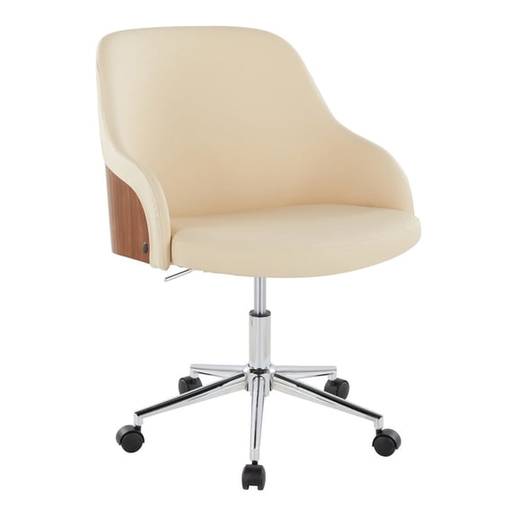LumiSource Bacci Office Chair in Chrome Metal, Walnut Wood, Cream PU color