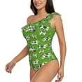 thumbnail image 2 of Easygdp Cows With Calfs Green Women's One Shoulder Ruffle Monokini Bathing Suits with Removable Chest Pad, Quick Drying - Large, 2 of 8