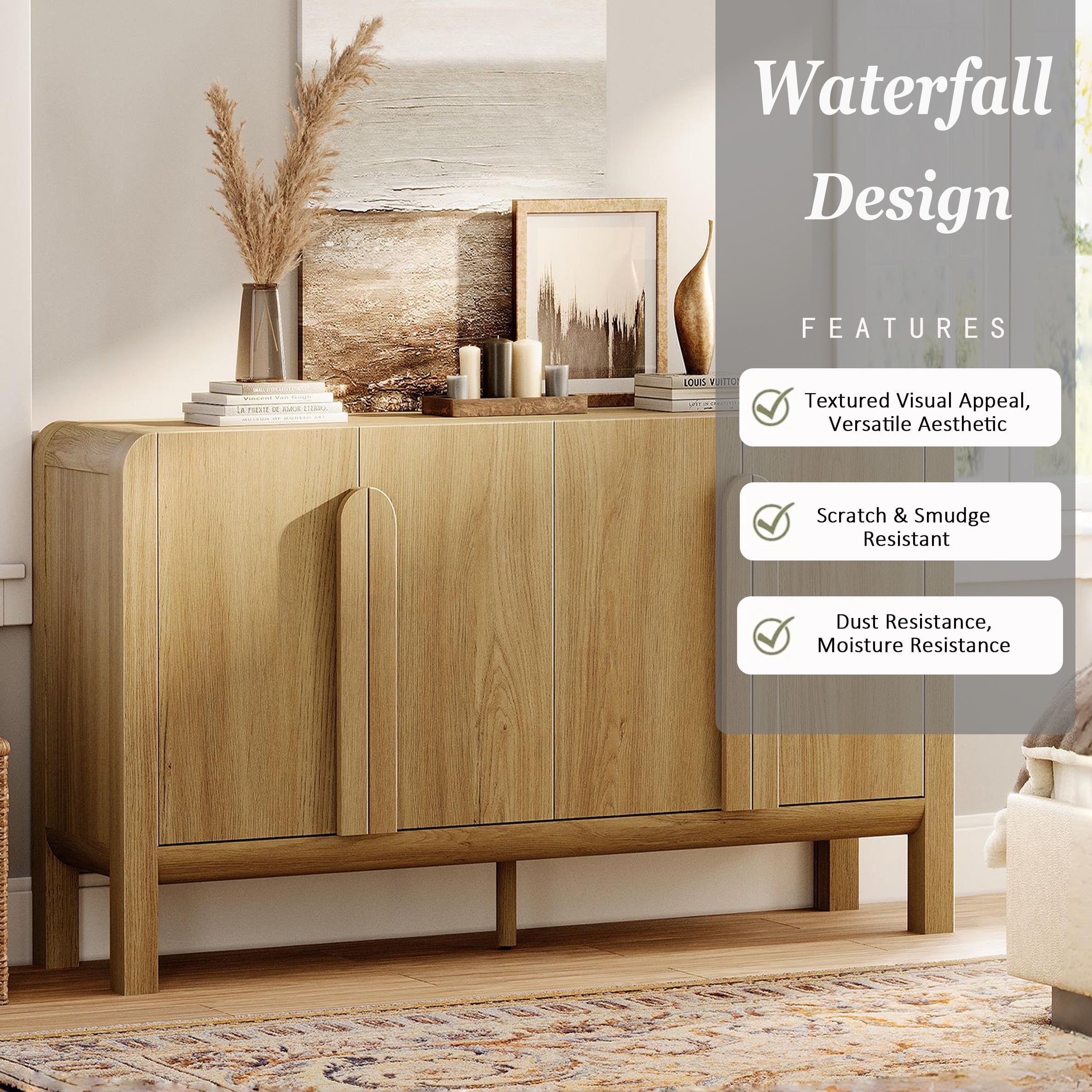 Modern 63" Wooden Sideboard Buffet Cabinet with Storage, Mid-century Credenza with Doors and Adjustable Shelves for Kitchen Living Room, Dining Room