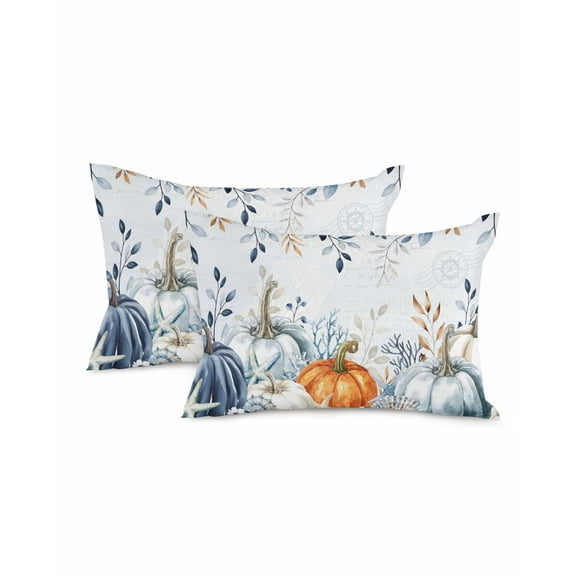 Fall Throw Pillow Covers 12x20 Inch Set of 2 Blue Pumpkin Decorative Pillow Covers Eucalyptus Leaves Starfish Retro Cushion Cover Pillowcase for Sofa Couch Bed Home Decor