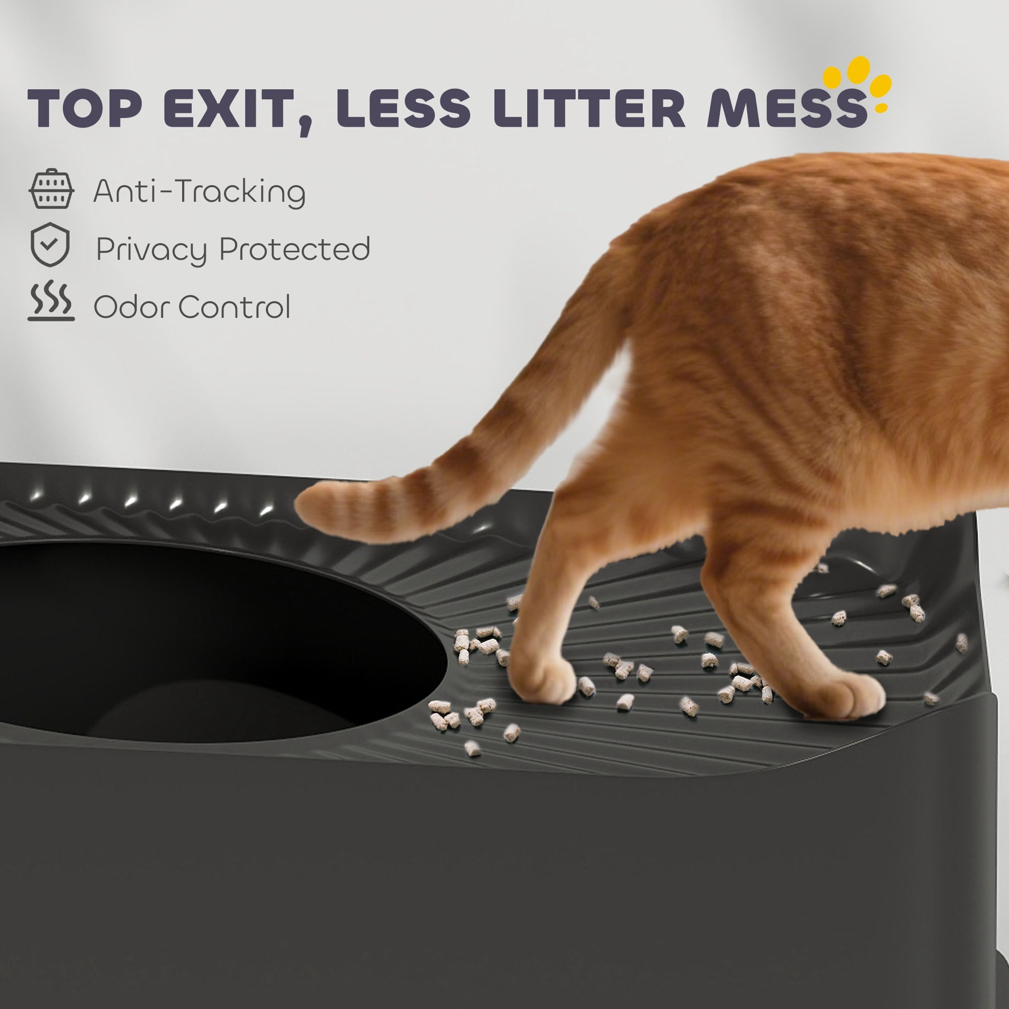 Extra Large Enclosed Top Entry Cat Litter Box, Stainless Steel Anti-Leak Odor Control Cat Toilet With Non-Slip Design, Durable ABS Pet Waste Basin With Litter Scoop For Cats Up To 20Lbs
