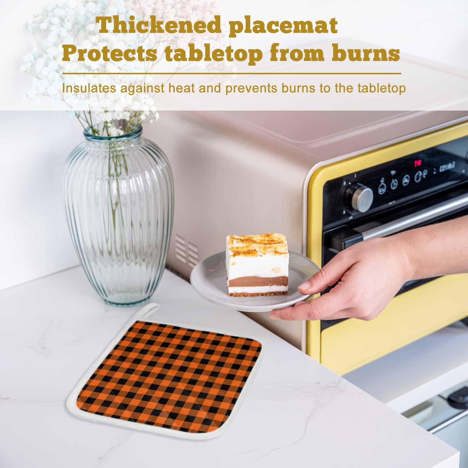 Farm Buffalo Plaid Pot Holders for Kitchen Heatproof Potholder, 2 Pack Orange Black Checkered Hot Pads Multipurpose Oven Pads Cloth Potholders Trivet for Cooking and Baking