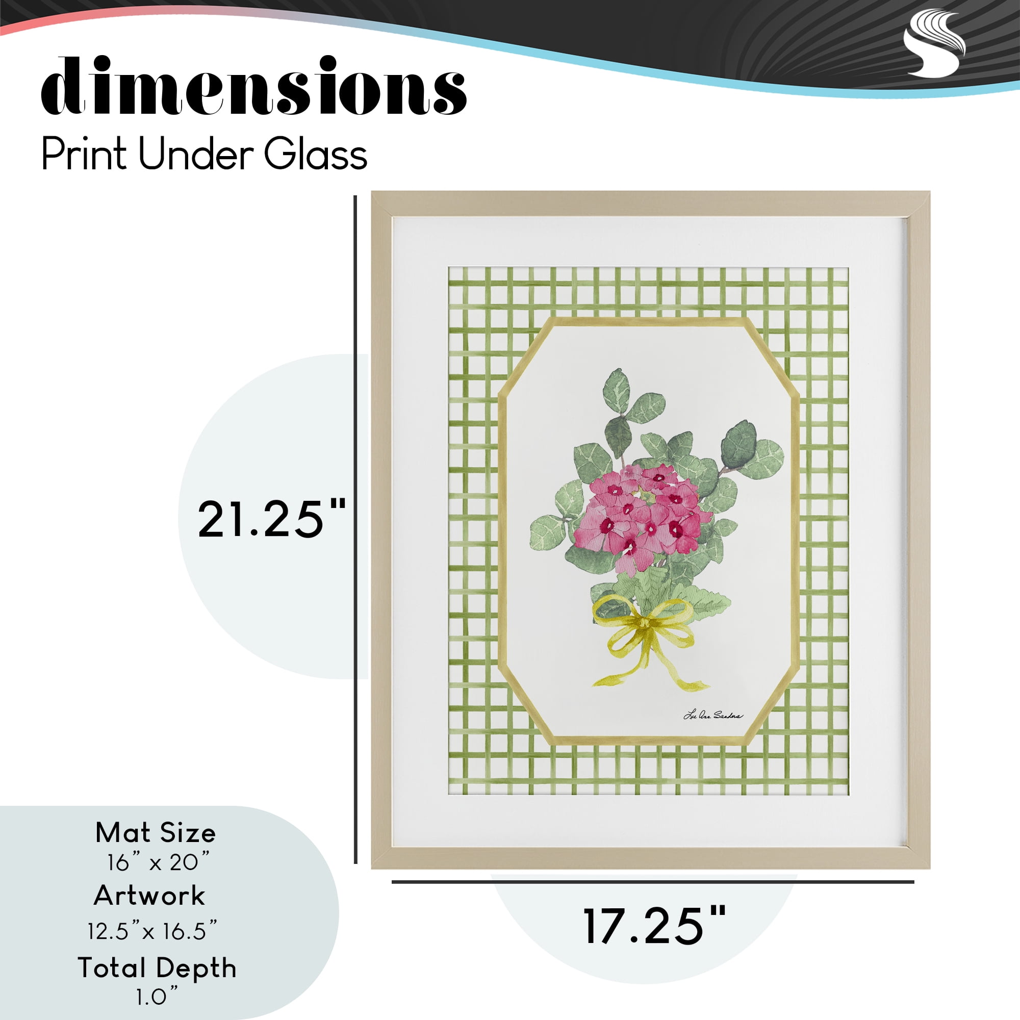 Botanical Story on Grid Pattern Birch Framed Print Under Glass, design by Lee Ann Sanders