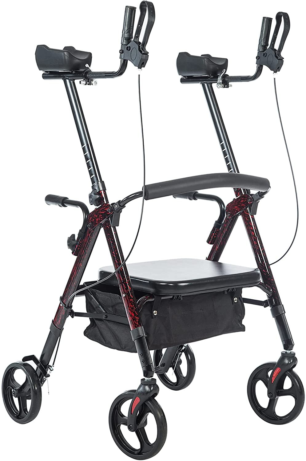BEYOUR WALKER Heavy Duty Stand Up Rollator Walker for Senior, Flame Red