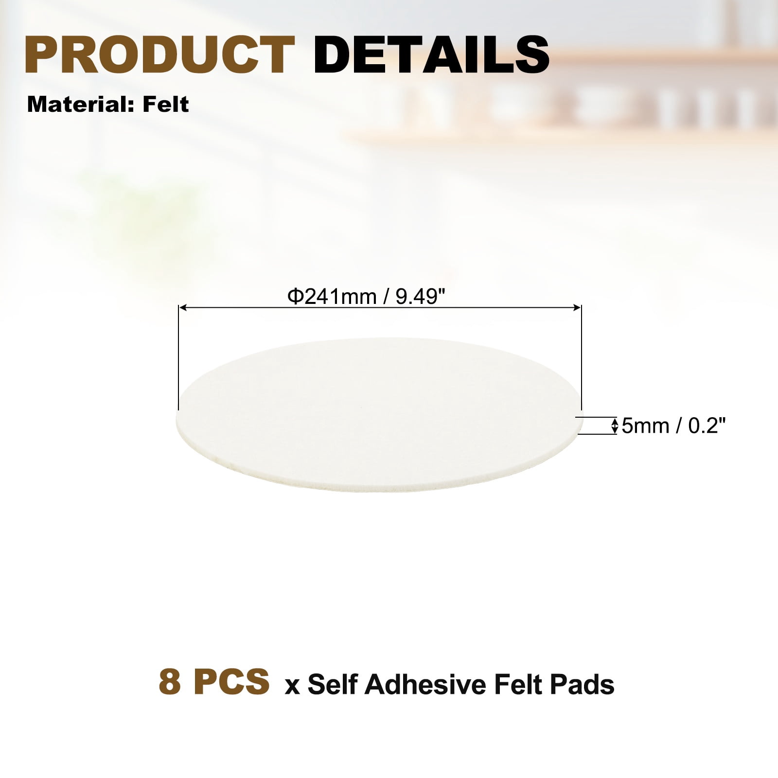 Uxcell 8Pcs Non Slip Furniture Pads, 9.5" Round Self Adhesive Felt Bumpers Noise Reducing Furniture Feet Floor Protector for Chairs Tables Furniture Legs (White 0.2" Thick)