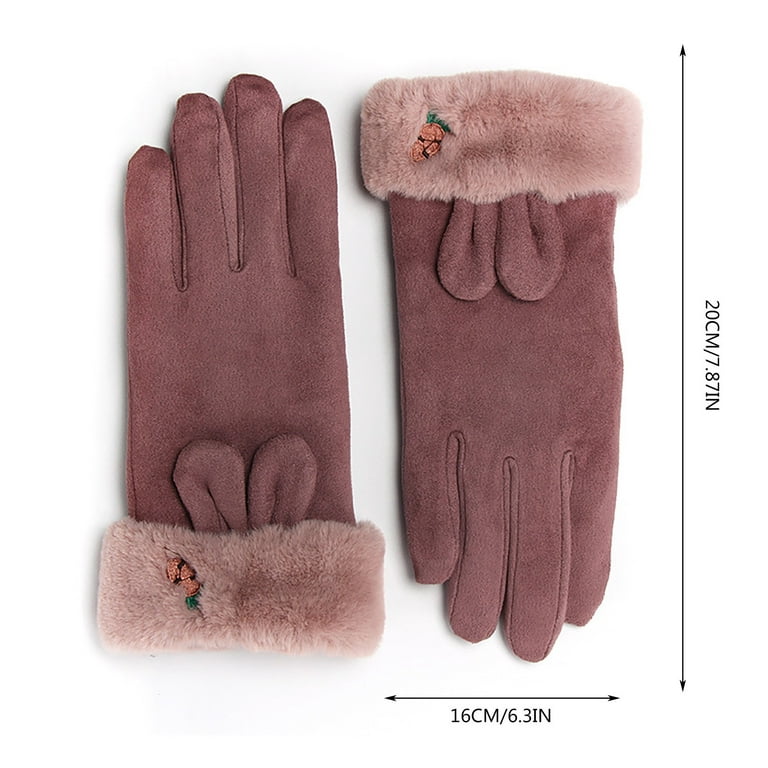 PMUYBHF Fingerless Gloves for Women Warm Ladies Fashion Warm Gloves Outdoor  Riding Driving Cute Bow Plus Touched Screen Nonslip Gloves 